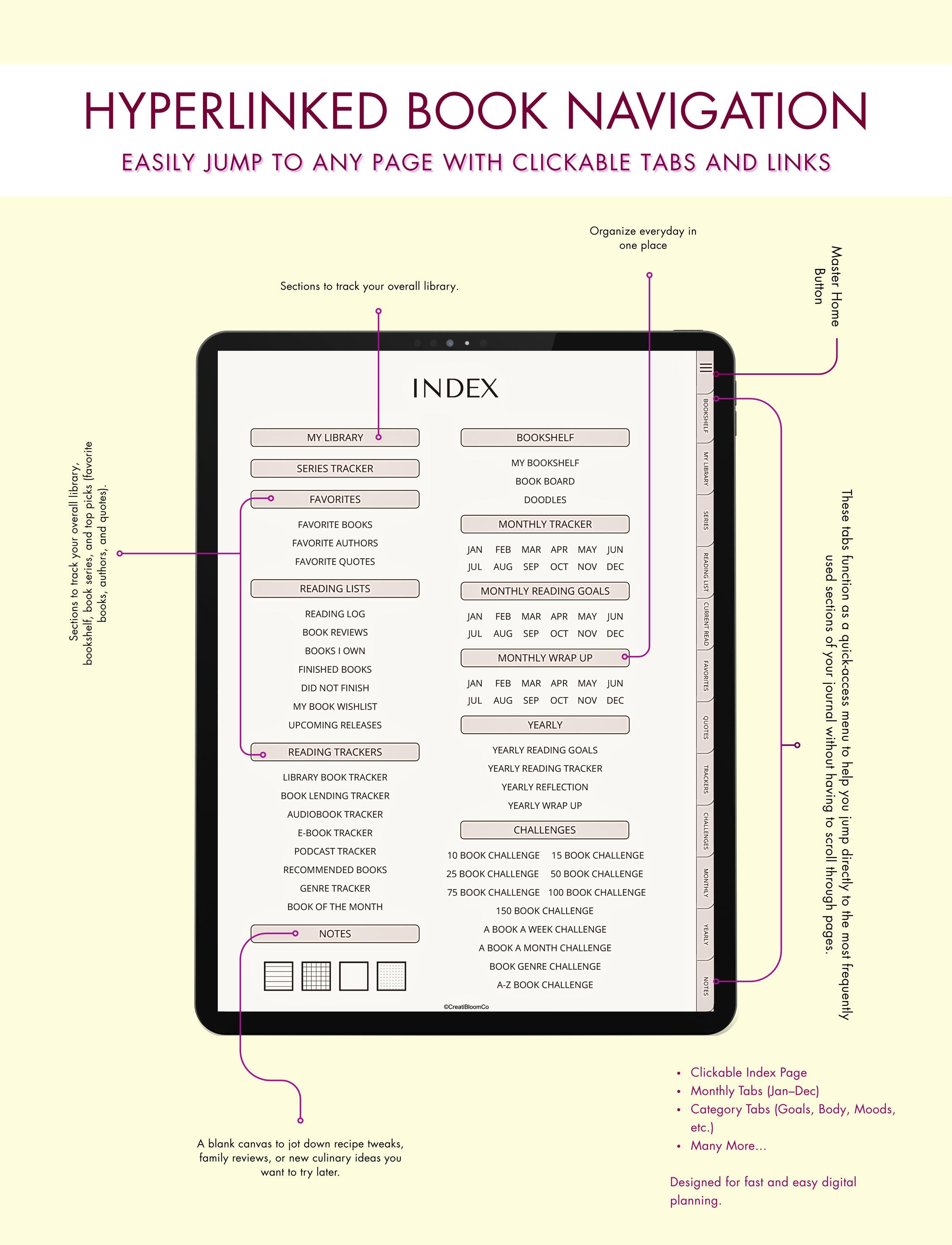 Reading Digital Notebook Tracker, Book Journal PDF, Goodnotes ...