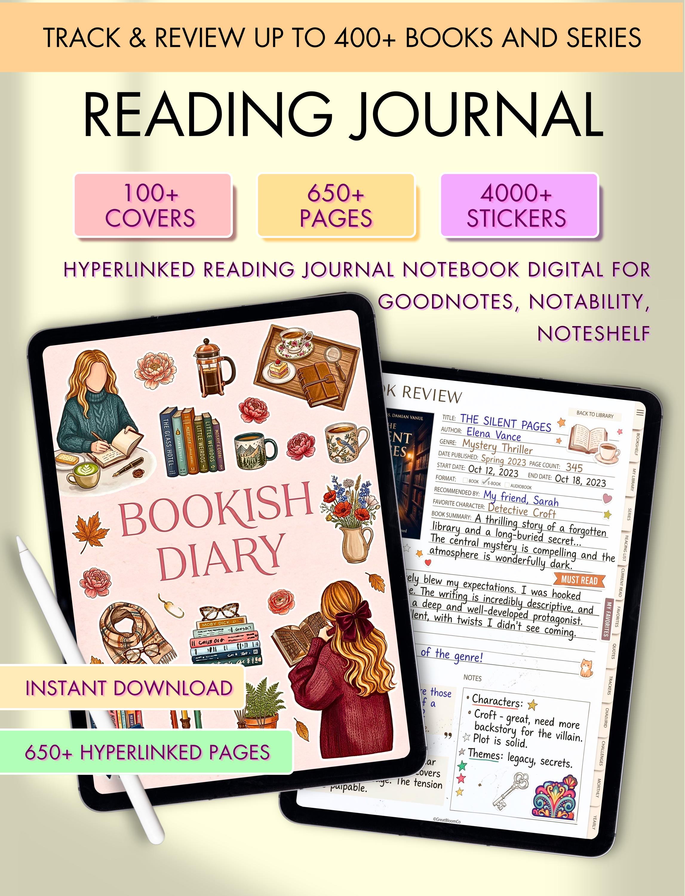Reading Digital Notebook Tracker, Book Journal PDF, Goodnotes ...