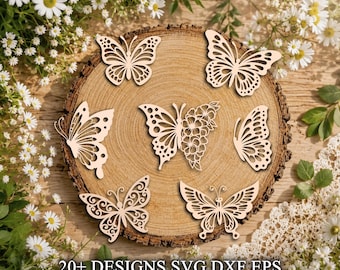 Butterfly SVG Bundle, Laser Cut Butterfly Files, Wooden Butterfly Decor, Glowforge Xtool Cricut Svg Dxf Eps , Spring Wall Art, Wood Ornament