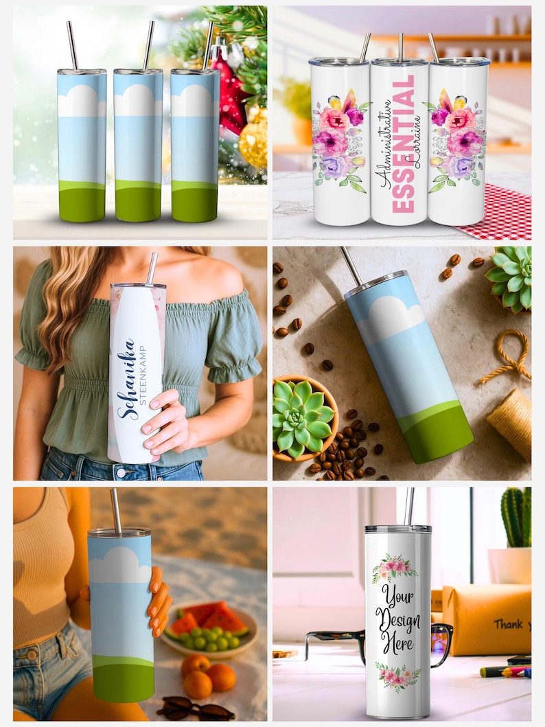 20oz skinny tumbler mockup bundle with 50 Canva editable tumbler mockups for sublimation and print on demand