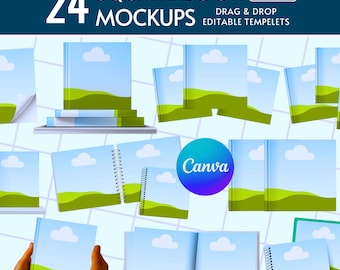 Square Book Canva Mockup Bundle: KDP, Journal & Planner Templates, Realistic Mockups for KDP