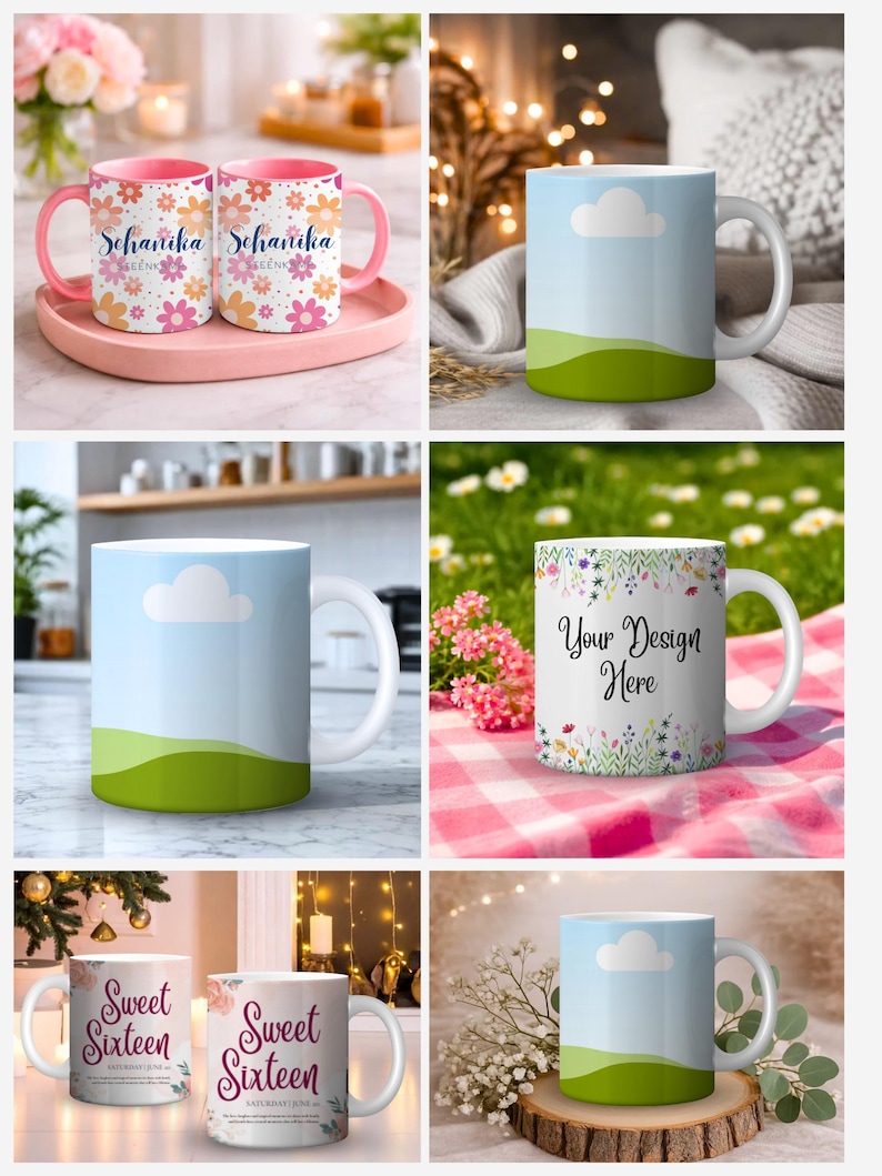 50 Canva cup mockups bundle with editable mug designs