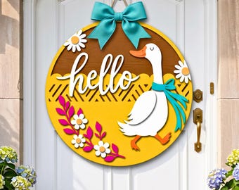 Hello Door Hanger Svg, Goose Door Sign Svg, Welcome Door Decor, Laser Cut File, Cricut Svg, Glowforge File, Front Door Sign, Farmhouse Decor