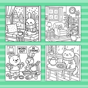 Cute cozy coloring book for adults – 45 bold line art relaxation pages