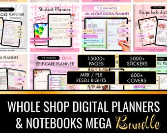 Mega Digital Planner Bundle Goodnotes, iPad Planer, Planer Notizbücher & Aufkleber, Life Organizer, Digitales Notizbuch Set