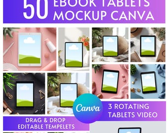 Ebook Tablet Mockups Bundle, Canva Templates, Video Mockups (Digital Download)