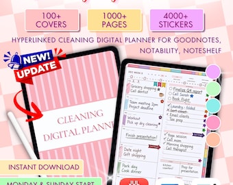 Rainbow Cleaning Planner Digital Download, Home Management Binder, Cleaning Checklist Printable, Goodnotes Notability PDF