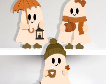 Cute Fall Ghost SVG Bundle, Pumpkin Ghost Svg, Fall Decor Svg, Cozy Ghost SVG, Laser Cut File, Glowforge SVG, Xtool File, Autumn Ghost Svg,