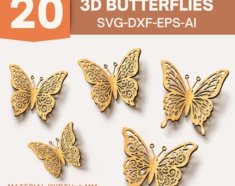 3D Butterfly SVG Bundle, Butterfly Laser Cut Files, Glowforge Svg, Wooden Interlocking Butterflies, Dxf, Cricut Svg, Home Decor