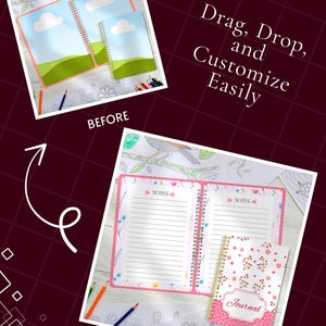Spiral notebook mockups Canva templates showing editable notebook and planner covers