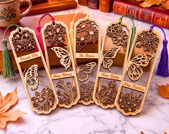 Laser Cut Bookmark Bundle, Floral Butterfly Bookmark SVG, Inspirational Bookmark Laser File, Glowforge Cut File, Laser Engraving Design