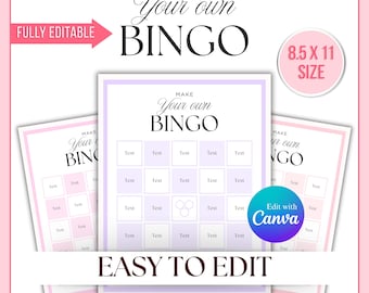 Editable Bingo Card Template, Blank Canva Bingo Cards, Custom Bingo Game, Printable Template, Instant Download