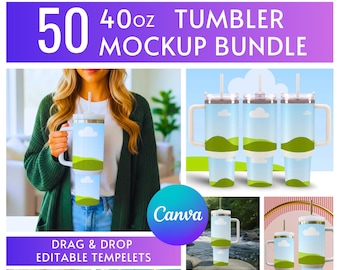 40 Unzen Becher Mockup Bundle | 50+ Canva bearbeitbare Vorlagen (Digitaler Download)