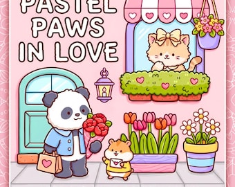 Pastell verliebte Pfoten Süßes Malbuch: Süße Kawaii Tiere, Gemütliche Romantische Szenen, Paare Malseiten, Geschenk für Kinder & Erwachsene