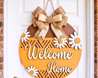 Welcome Home Sign SVG, Floral Door Hanger, Floral Welcome Sign, Laser Cut File, Glowforge, Cricut, xTool, Spring Porch Decor