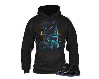 Jordan 11 Gamma Matching Sneaker Tee Shirt Black - Neon Bear Sneaker Shirt , Jordan 11 Gamma Sneaker Match Hoodie Black Retro 11s