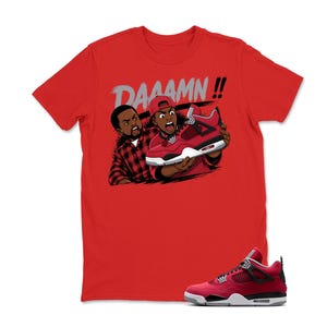DAAAMN!! Shirt to Match AJ 4 Retro Toro Bravo 2026 – AJ4 Fire Red Black Cement Grey White Matching Graphic Tee – Toro Bravo 4s Shirt