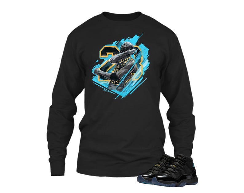 Jordan 11 Gamma Matching Sneaker Tee Shirt Black - Sneaker Shirt , Shirt Match Sneaker, Jordan 11 Gamma Sneaker Match Hoodie Black Retro image 2