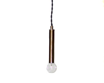 Pendente de mini cilindro moderno - Luminária de teto minimalista de meados do século - Lâmpada nua exposta Fixação de lâmpada de base de candelabro - Cromo