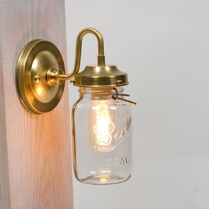 Vintage Mason Jar Brass Arm Wall Sconce