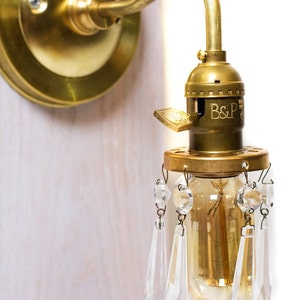 Brass Arm Open Crystal Shade Bare Bulb Vintage Style Paddle Key Socket Wall Sconce image 2