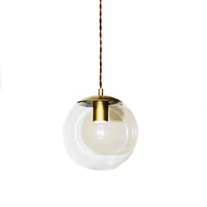 Mid Century Modern 8&quot; Glass Globe Brass Vintage Style Pendant Light