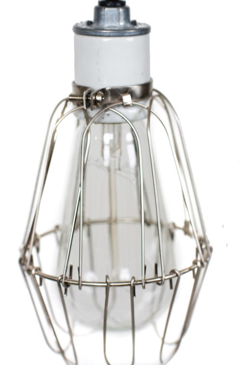 Modern Industrial Porcelain Socket Silver Caged 3 Light Chandelier