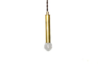Pingente de mini cilindro moderno - luminária de teto minimalista de meados do século - lâmpada exposta, luminária de base de candelabro - latão