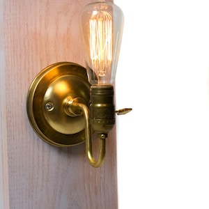 Brass Loop Arm Bare Bulb Vintage Style Paddle Key Socket Wall Sconce