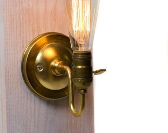 Brass Loop Arm Bare Bulb Vintage Style Paddle Key Socket Wall Sconce