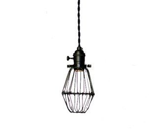 Blackout Simply Modern bare bulb caged Edison pendant light in All BLACK