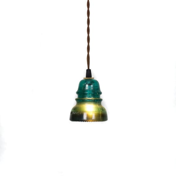 ON SALE - Vintage Repurposed Railroad Telegraph Insulator Pendant Light ( Green or Clear )