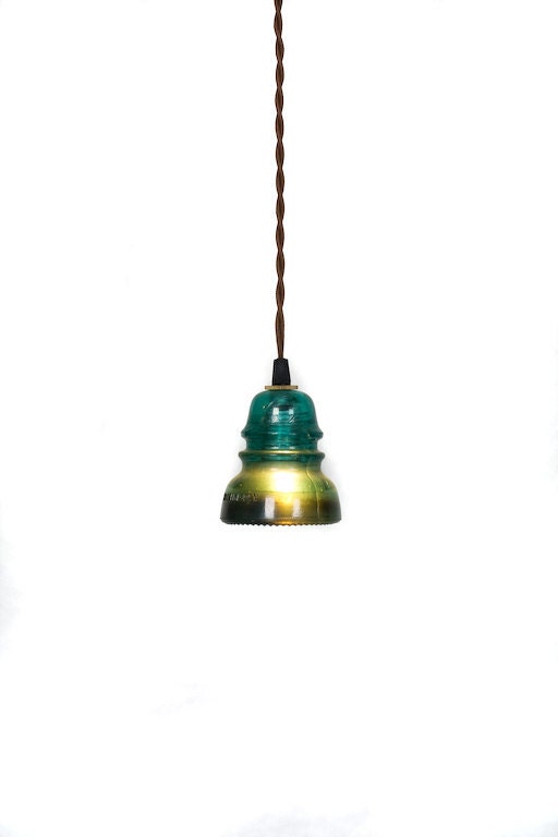 ON SALE - Vintage Repurposed Railroad Telegraph Insulator Pendant Lig…