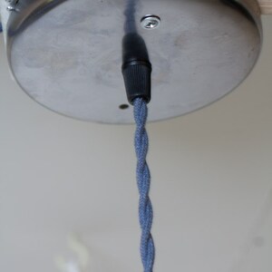 Bare Bulb Minimalist Brushed Silver Socket Colored Wire Pendant Denim image 3