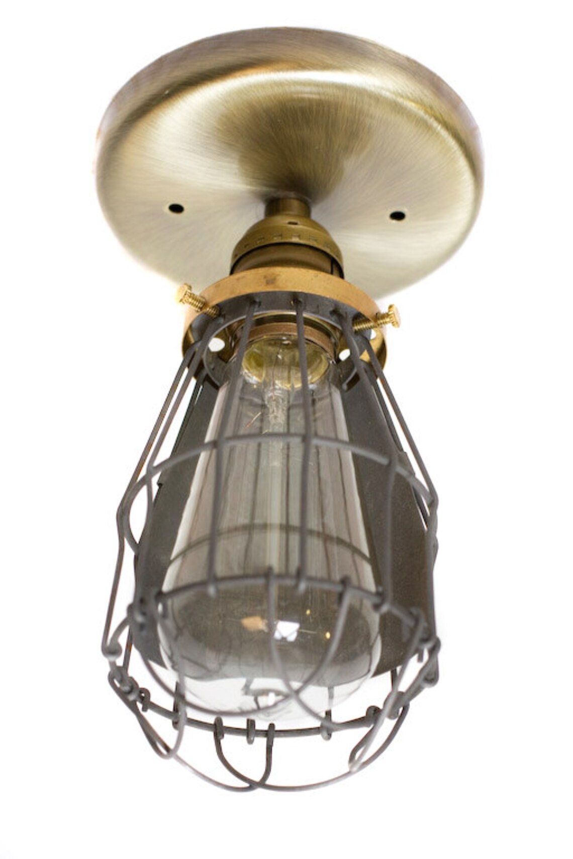 Minimalist Antique Brass Cage Fixture Light Ceiling Flush Etsy