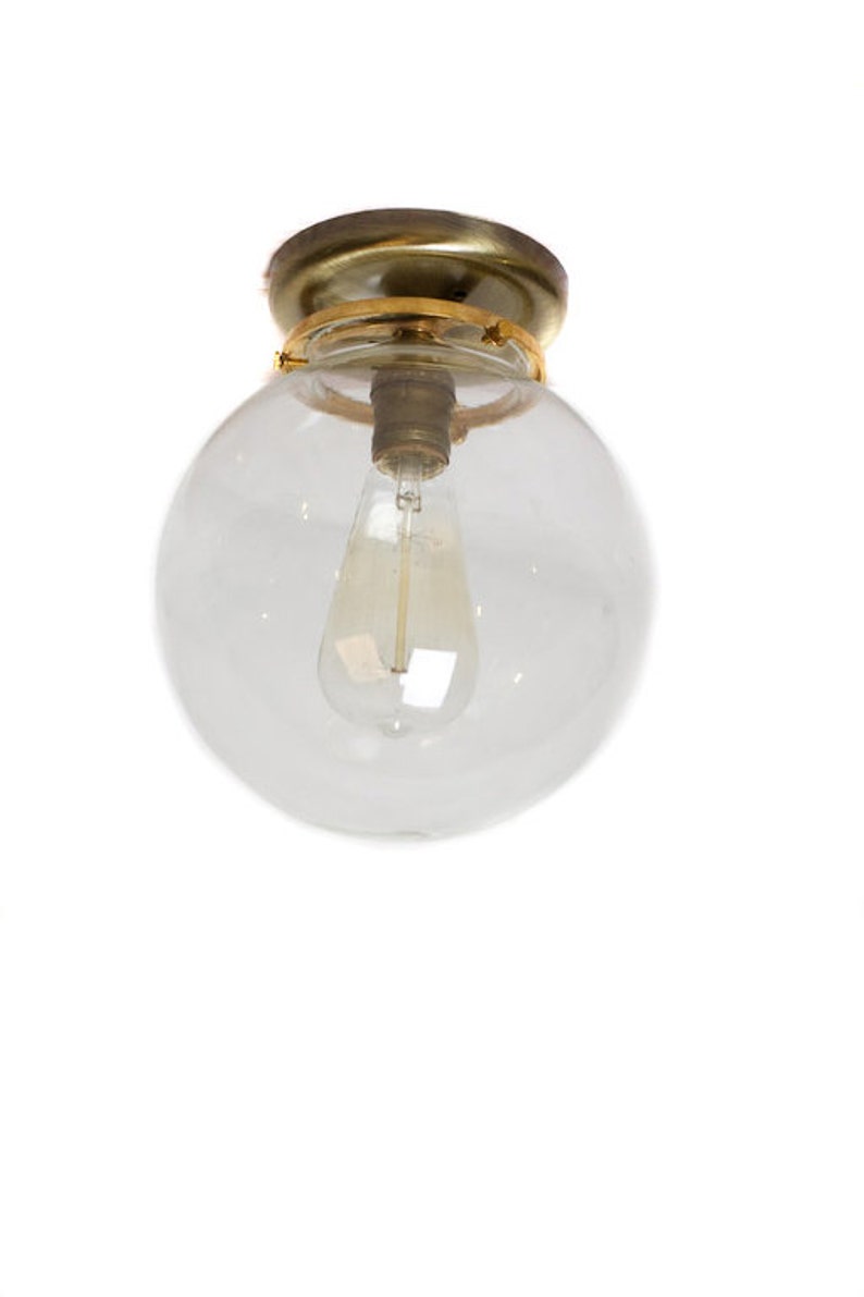 Flush Mount Brass 8 Glass Globe Edison Light image 3