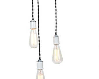 Modern Industrial Porcelain Socket  3 Light Chandelier