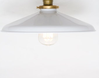 Industrial Gloss White 12" Porcelain Enamel Shade Edison Flush Mount Light ( antique brass or chrome )