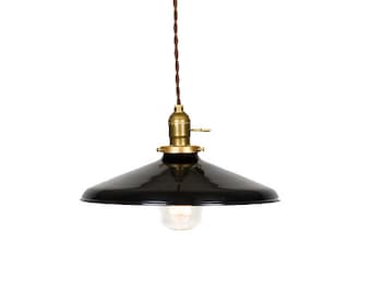 Industrial Gloss Black 12" Porcelain Enamel Shade Edison Pendant Light ( antique brass or chrome )