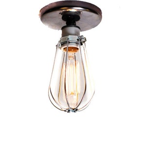 Industrial Bare Bulb Caged Light Ceiling Flush Mount / Wall Sconce image 1