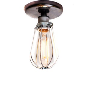 Industrial Bare Bulb Caged Light Ceiling Flush Mount / Wall Sconce