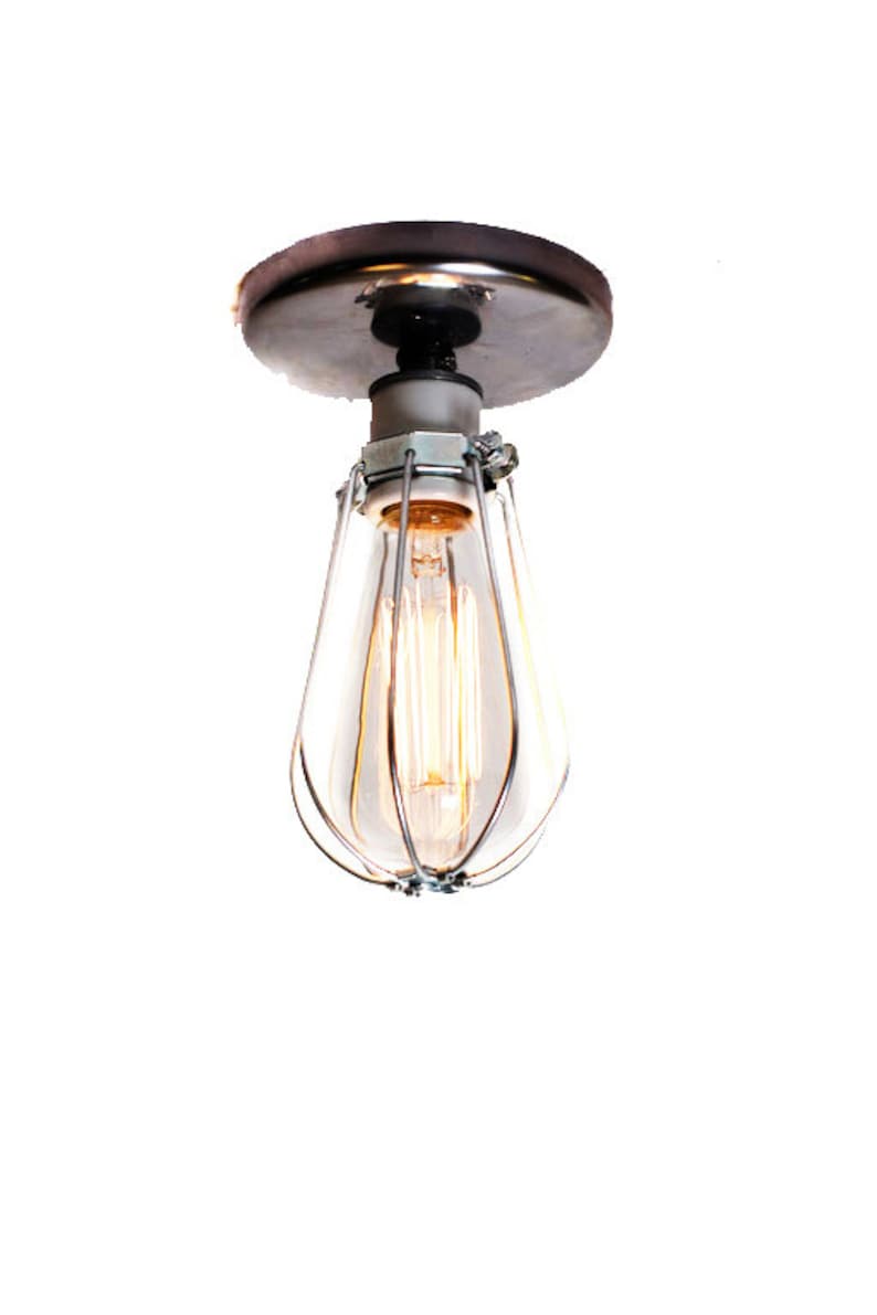 Industrial Bare Bulb Caged Light Ceiling Flush Mount / Wall Sconce image 1