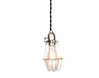 Vintage Industrial Silver Cage Light - Economy Minimalist Bare Bulb Pendant Light