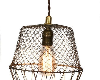 Vintage Industrial Wire Cage Farmhouse Pendant