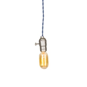 Bare Bulb Minimalist Brushed Silver Socket Colored Wire Pendant Denim image 1