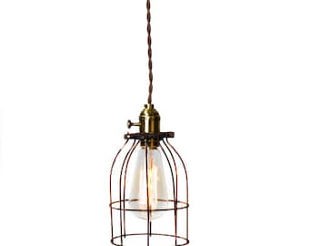 Industrial Caged Minimilist Bare Bulb Pendant Light