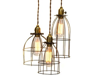 Industrial 3 light Caged Chandelier