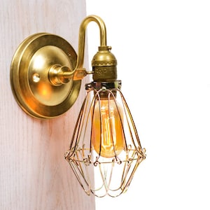 Caged Edison Brass Arm Wall Sconce