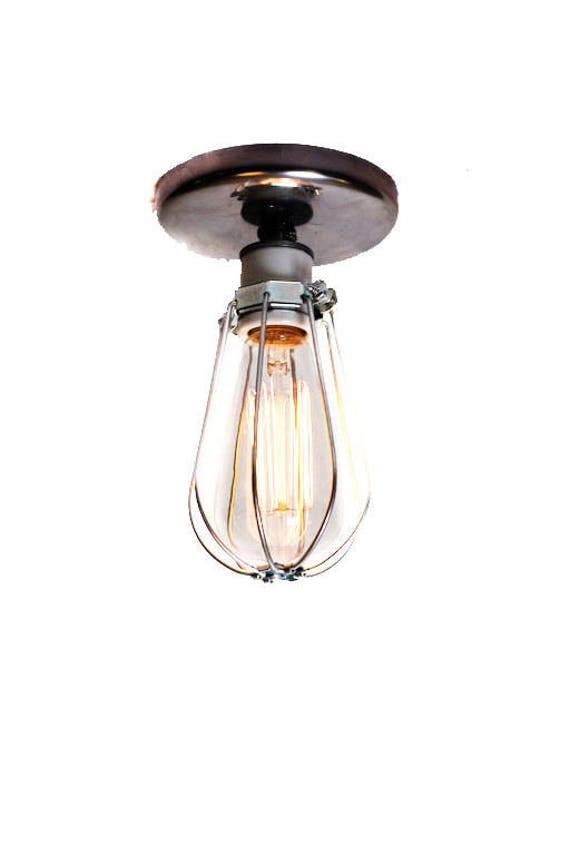 Silver Wire Closed Cage Wall Scone Ceiling Flush Mount Light Modern Industrial Style Fixture Multiple Plate Finishes Available