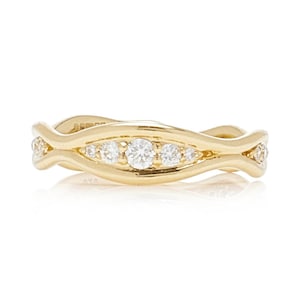 14k Yellow Gold Twisted Diamond Band – Unique Braided Design with Round Cut Diamonds – Elegant Stacking, Bridal & Anniversary Ring